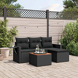 vidaXL Salon de jardin 5 pcs avec coussins noir résine tressée