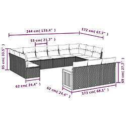 Avis vidaXL Salon de jardin avec coussins 13 pcs gris résine tressée