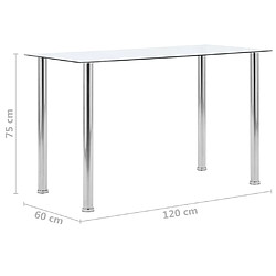 Acheter vidaXL Table à manger Transparent 120x60x75 cm Verre trempé