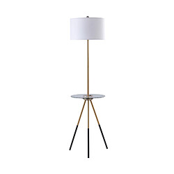 Lampadaire trépied salon avec tablette en verre chargeur USB blanc doré Myra Teamson Home VN-L00068-EU