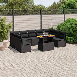 vidaXL Salon de jardin 10 pcs avec coussins noir résine tressée