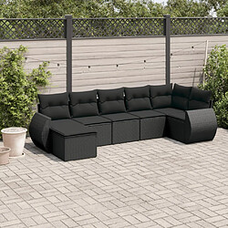 vidaXL Salon de jardin 7 pcs avec coussins noir résine tressée