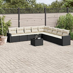 vidaXL Salon de jardin 10 pcs avec coussins noir résine tressée 