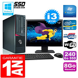 PC Fujitsu Esprimo E720 E85+ SFF I3-4130 8Go Disque 240 Go SSD Wifi W7 Ecran 19" - Occasion