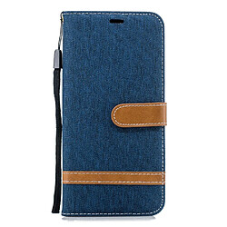 Etui en PU tissu jean bicolore bleu foncé pour votre Samsung Galaxy J4 Plus/J4 Prime