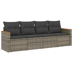 vidaXL Salon de jardin 4 pcs avec coussins gris résine tressée