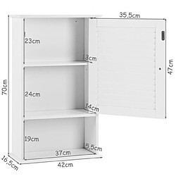 Helloshop26 Armoire murale pour salle de bain avec étagère réglable 1 porte persienne et 1 étagère ouverte blanc 20_0004999 pas cher