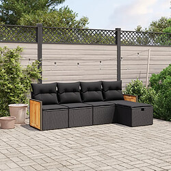 vidaXL Salon de jardin 5 pcs avec coussins noir résine tressée 