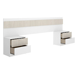 Avis Pegane Tête de lit + 2 tables de nuits avec 2 tiroirs coloris imitation lamelles, blanc - longueur 248 x profondeur 34 x hauteur 96 cm