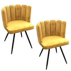 Toilinux Lot de 2 Chaises design effet velours Ariel - Jaune