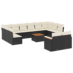 vidaXL Salon de jardin avec coussins 13 pcs noir résine tressée