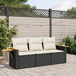 vidaXL Salon de jardin 3 pcs avec coussins noir résine tressée 