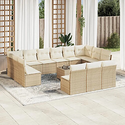 vidaXL Salon de jardin avec coussins 14 pcs beige résine tressée