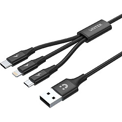 Unitek USB-A - USB-C, microUSB, Lightning 1,2 m Noir (C14049BK) Unitek Câble USB-A - USB-C, microUSB, Lightning 1,2 m Noir (C14049BK)