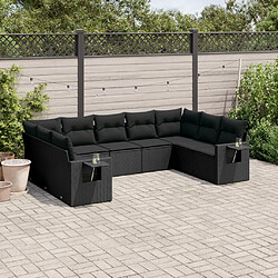 Maison Chic Ensemble Tables et chaises d'extérieur 9 pcs avec coussins,Salon de jardin noir résine tressée -GKD225948