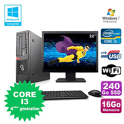 Lot PC Fujitsu E720 E85+ I3-4130 3.4GHz 16Go 240Go Graveur WIFI W7 + Ecran 22" · Occasion 