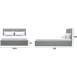 Acheter Tbs Lit coffre adulte MARTIN - Couchage 140x190 cm - Gris clair - Sommier a lattes - L 201 x P 146 x H 99 cm