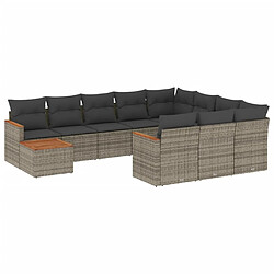 Maison Chic Salon de jardin 11 pcs avec coussins, Ensemble Tables et chaises d'extérieur gris résine tressée -GKD107852