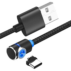 L Type 90 Degree Câble USB magnétique Type C Câble LED Aimant Chargeur Câble Black 