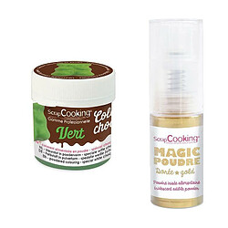 Scrapcooking Colorant alimentaire liposoluble Color'choco 5 g vert + Poudre alimentaire irisée dorée