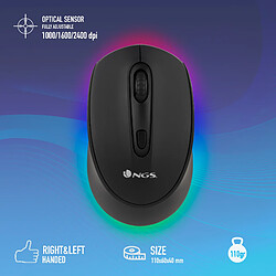 NGS SMOG-RB: Souris sans fil rechargeable Bluetooth multi-dispositifs avec lumières Led. 2.4Ghz + BT3.0 + BT5.0. Ambidextre, Couleur Noir