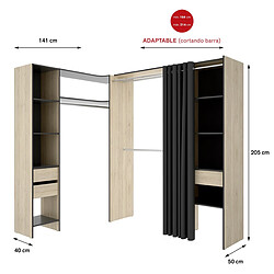 Avis Pegane Kit armoire dressing d'angle extensible en bois mélaminé coloris chêne naturel, graphite - Longueur 164-214 x Profondeur 141 x Hauteur 205 cm