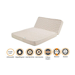 Nuits D'Or Matelas Très Ferme Pour BZ 160x200 x 15 cm - Dim Assise 60 cm - Déhoussable Housse Lavable - 5 zones de Confort - Ame Poli Lattex Haute Résilience - Hypoallergénique 