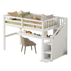 ComfortXL Lit mezzanine enfant 90 x 200 avec tiroirs de rangement et bureau sous le lit, blanc 