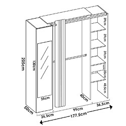 Pegane Armoire dressing avec 1 colonne + miroir + rideau coloris blanc - Longueur 177 x Profondeur 52 x Hauteur 205 cm