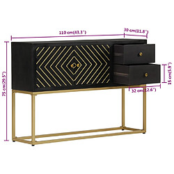 vidaXL Buffet noir et doré 110x30x75 cm bois massif de manguier pas cher