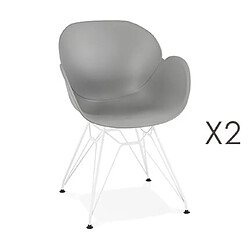 Mes Lot de 2 fauteuils design gris piétement métal blanc - UMILA