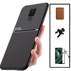 PHONECARE Kit Coque Magnetic Lux + Magentic Wallet Marron + 5D Full Cover + Support de Voiture Magnétique Renforcé - Xiaomi Redmi Note 9