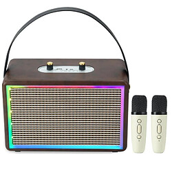 Yonis Enceinte Retro Bluetooth Effet Lumière Karaoke Enceinte Bluetooth Rétro Effet Lumineux Coloré Karaoke Double Microphone Cuir Marron YONIS