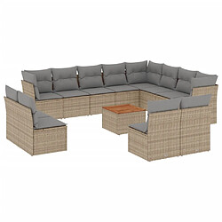 vidaXL Salon de jardin et coussins 13 pcs mélange beige résine tressée