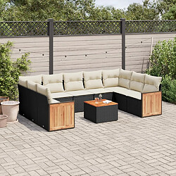 vidaXL Salon de jardin 10 pcs avec coussins noir résine tressée 