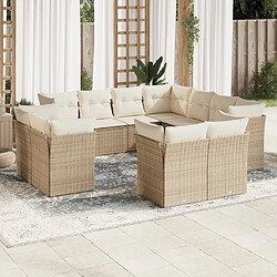 vidaXL Salon de jardin 11 pcs avec coussins beige résine tressée 