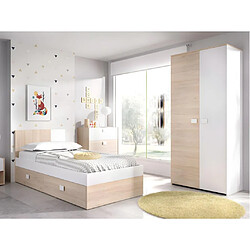 Vente-Unique Lit gigogne 2 x 90 x 190 cm - Coloris : Naturel et blanc + matelas + sommier - SONIA