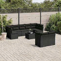 vidaXL Salon de jardin 10 pcs avec coussins noir résine tressée 