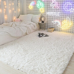 LUUCOZK Tapis doux et moelleux à poils longs pour chambre à coucher et salon - Blanc pur-160x200CM