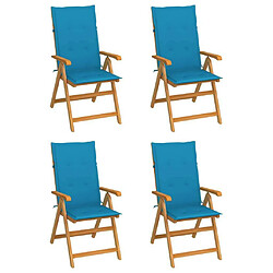 Maison Chic Lot de 4 Chaises de jardin,Fauteuil d'extérieur avec coussins bleu Bois de teck -MN81039