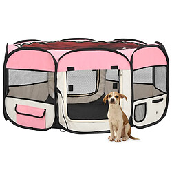 vidaXL Parc pliable pour chien avec sac de transport Rose 145x145x61cm