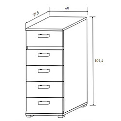 Pegane Chiffonnier , meuble de rangement coloris chêne cambrian/effet textile - Longueur 60 x Profondeur 39.6 x Hauteur 109.4 cm