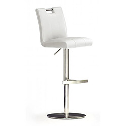 Pegane Tabouret de bar en PU socle rond en acier brossé, rotation 360° coloris BLANC - Dim : H 87-112 x 42 x 51 cm 