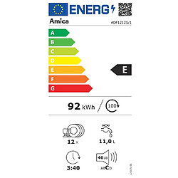 Lave-vaisselle 60cm 12c 46db tout intégrable - ADF1212S/1 - AMICA