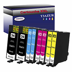 T3Azur 8x Epson T34XL -Compatible Lot de 8 Cartouches Compatibles pour Epson WorkForce Pro WF3720DWF - T3AZUR