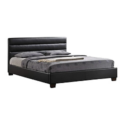 Vente-Unique Lit 140 x 190 cm - Simili - Noir + Matelas - FAUSTIN