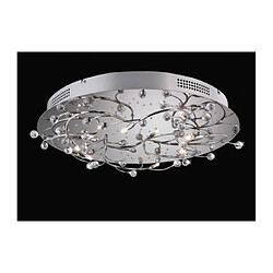 Luminaire Center Plafonnier Fia rond 6 Ampoules avec blanc LEDs chrome poli/cristal