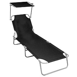 vidaXL Chaise longue pliable avec auvent Noir Aluminium