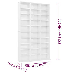 vidaXL Armoire à CD Blanc brillant 102x16x177,5 cm Bois d'ingénierie pas cher