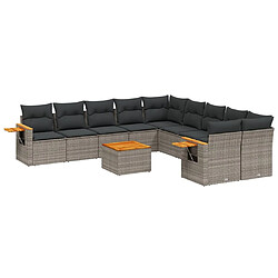 vidaXL Salon de jardin 11 pcs avec coussins gris résine tressée